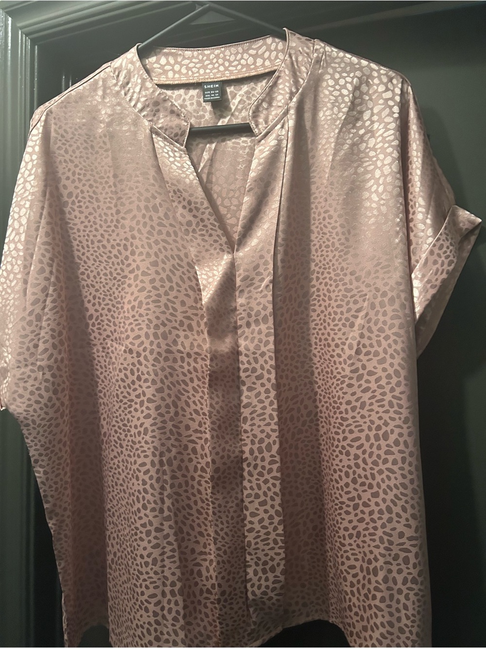 SHEIN Blush Mauve Satin Leopard-Spot Blouse